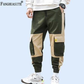 

Autumn Winter Men's Trousers Contrast color stitching jogging Cotton Casual Pants Big-pocket Hip Hop Fashion Cargo Pants A1015