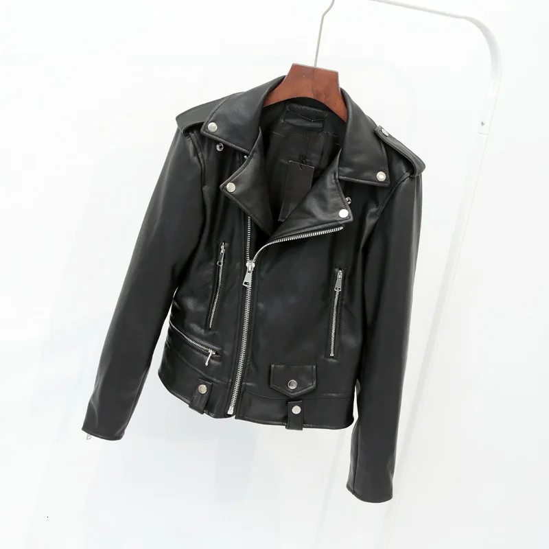 SHENGPALAE черные женские Куртки из искусственной кожи с отложным воротником, Новое поступление, зимняя уличная одежда с длинными рукавами, модное женское пальто 5D176