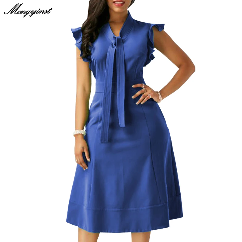 

Summer Dress Women 2020 Casual Plus Size Slim Solid Office A Line Dresses Vintage Elegant Sexy Ruffles Long Evening Party Dress