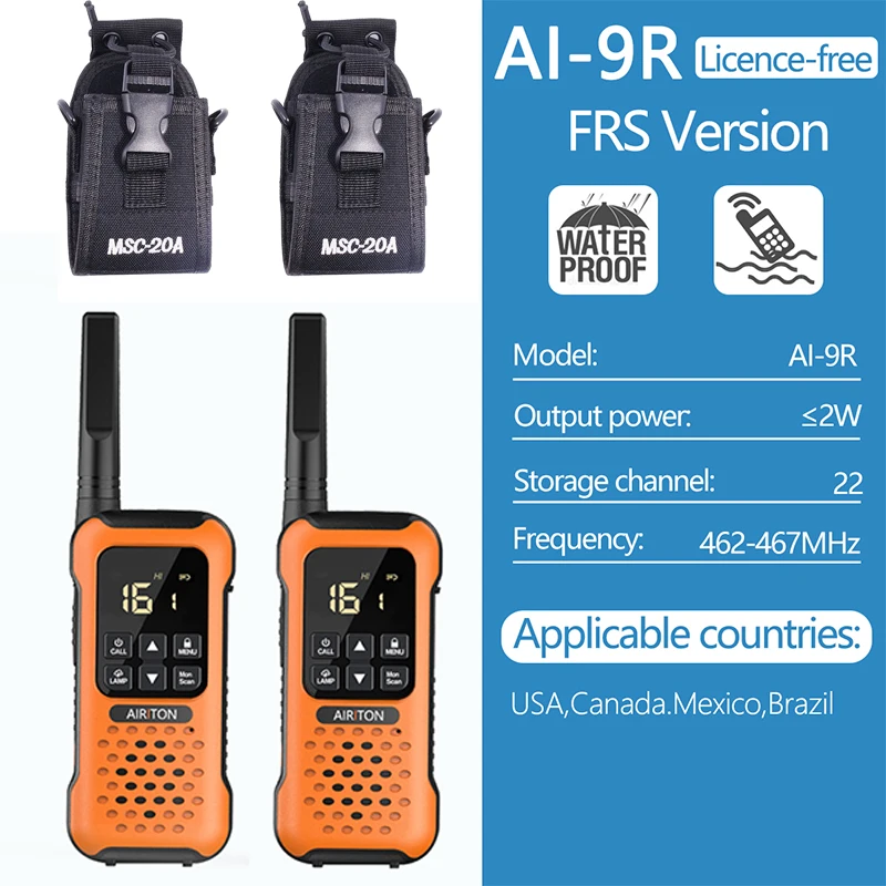 2Pcs Airiton AI-9R IP67 Floating Walkie Talkie Waterproof 30KM Long Range Powerful PMR/FRS Two way Radio Upgrade of UV-9r Plus long range walkie talkies 200 miles Walkie Talkie