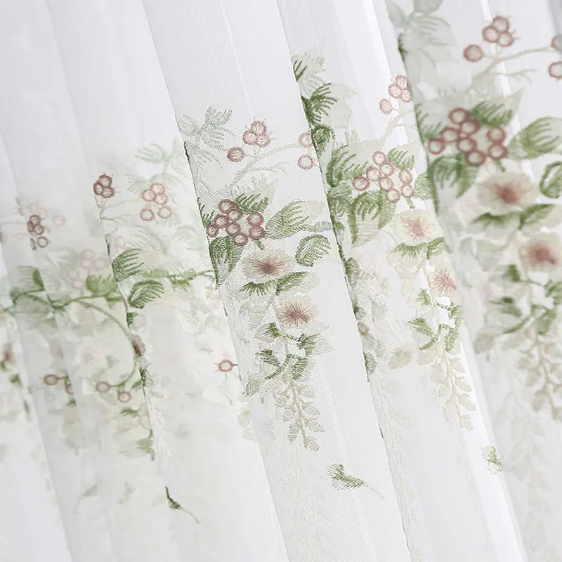 Floral Embroidered Tulle Window Curtains For Bedroom Korean Sheer Voile for Livingroom Treatments Kitchen Cortinas Drapes Decor 