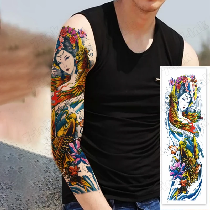 Waterproof Temporary Tattoo Sticker Fairy Koi Carp Fish Lotus Flower Size Sleeve Tatoo Fake Tatto Flash Tattoos For Men Women Temporary Tattoos Aliexpress