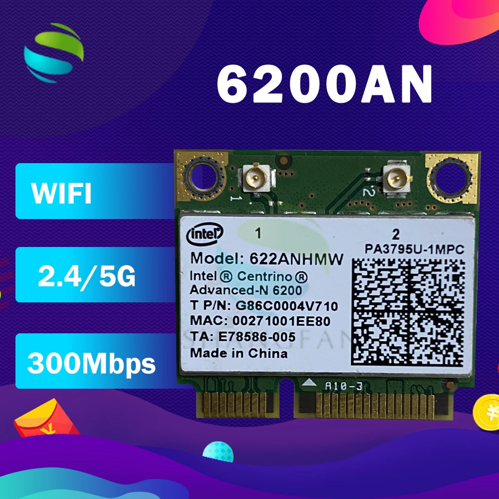 Для intel Centrino Advanced N 6200 6200AN 622AN 622ANHMW 6200AGN Половина мини PCIe 300 Мбит/с WLAN WI FI карты|wifi