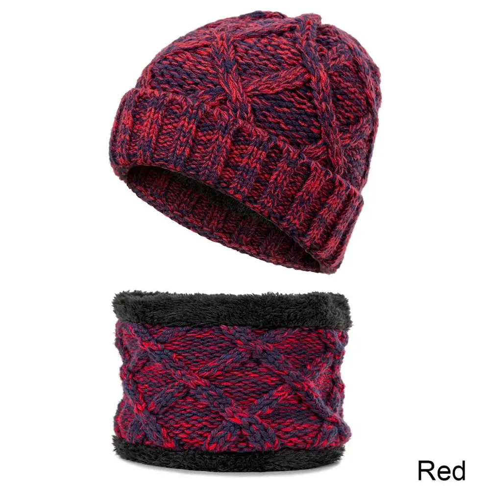 REAKIDS Милая зимняя Толстая детская шапка шарф теплый костюм Детская шляпа кепки наборы шарфов детская вязаная шапочка из хлопка для мальчиков и девочек - Цвет: Red