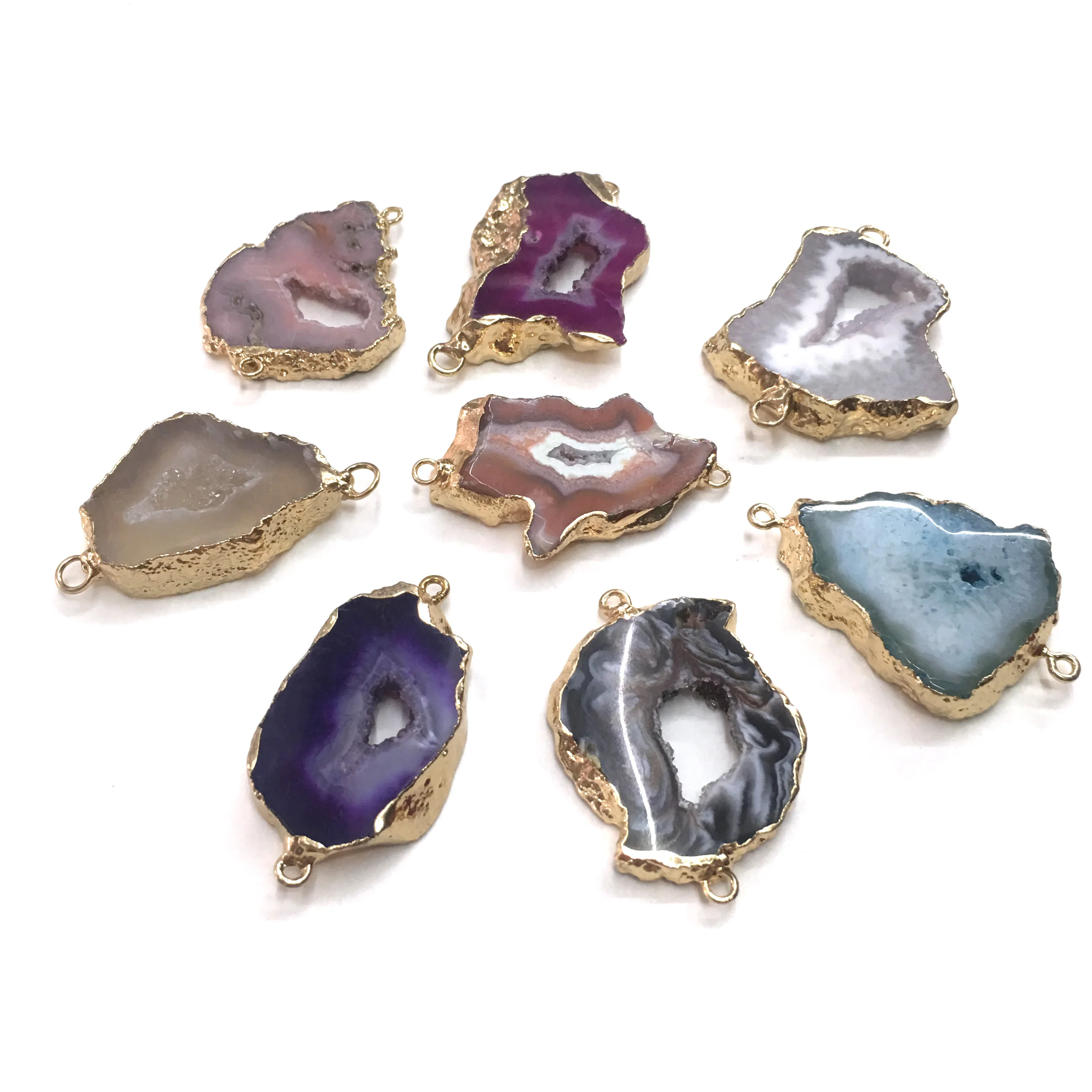 

Natural Stone slice Agates Pendants irregular shape Double hole connector for Jewelry Making DIY Necklace Bracelet Accessories