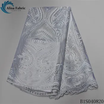 

Alisa latest white african lace fabric embroidered with beads and stones 5 yards/piece french net laces fabrics for dress sewing