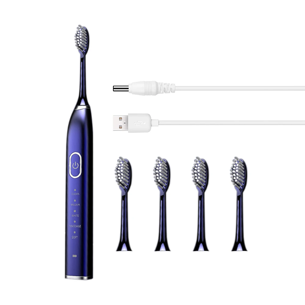 USB Rechargeable Ultrasonic Electric Toothbrush 5 Brush Heads 5 Modes 2 Vibrating Intensity 30S Reminder 2min Timer Waterproof USB Rechargeable Ultrasonic Electric Toothbrush 5 Brush Heads 5 Modes 2 Vibrating Intensity 30S Reminder 2min Timer Waterproof