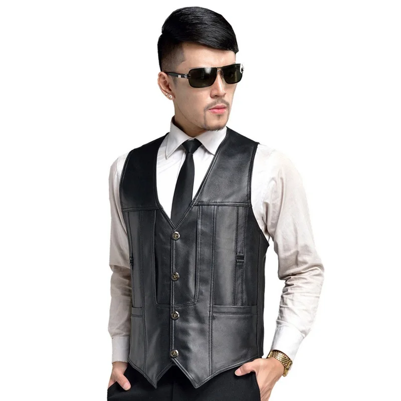 Мужской кожаный жилет 2019 мужской из овечьей кожи повседневный для пожилых людей