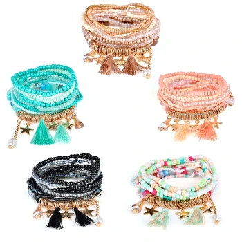 

Fashion Ethnic Boho Multilayer Tassel Bead Bracelet Bangle Trendy Party Gift