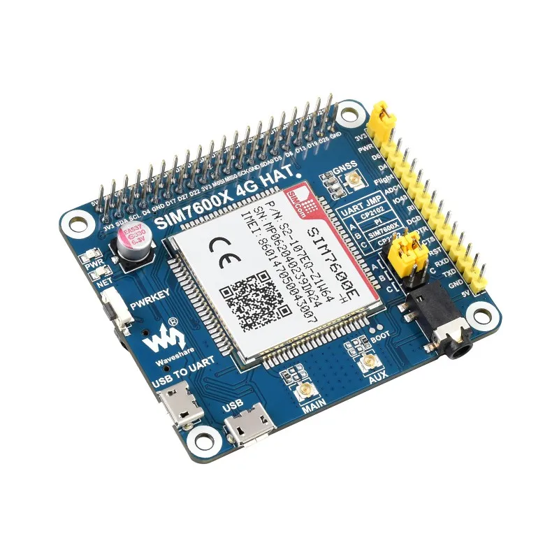 

SIM7600E-H 4G HAT for Raspberry Pi, LTE Cat-4 4G / 3G / 2G, GNSS, for Europe, Southeast Asia, West Asia, Africa