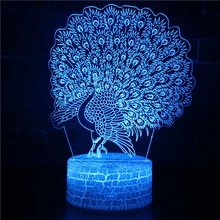 Small Night Lights 3D Peacock Led Colors Changing Acrylic Table Lamp Touch Remote Room Decor Desk Lamp Holiday Birthday Gifts 
