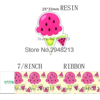 

Cartoon ice cream grosgrain ribbon and resin sets 7/8inch 50yard ribbon and 50pcs resin 1 sets REB532