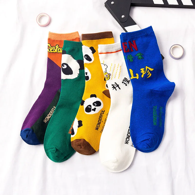 

Cute socks Japanese cotton sports socks left and right feet Chinatown cartoon panda women's tube socks spring and autumn