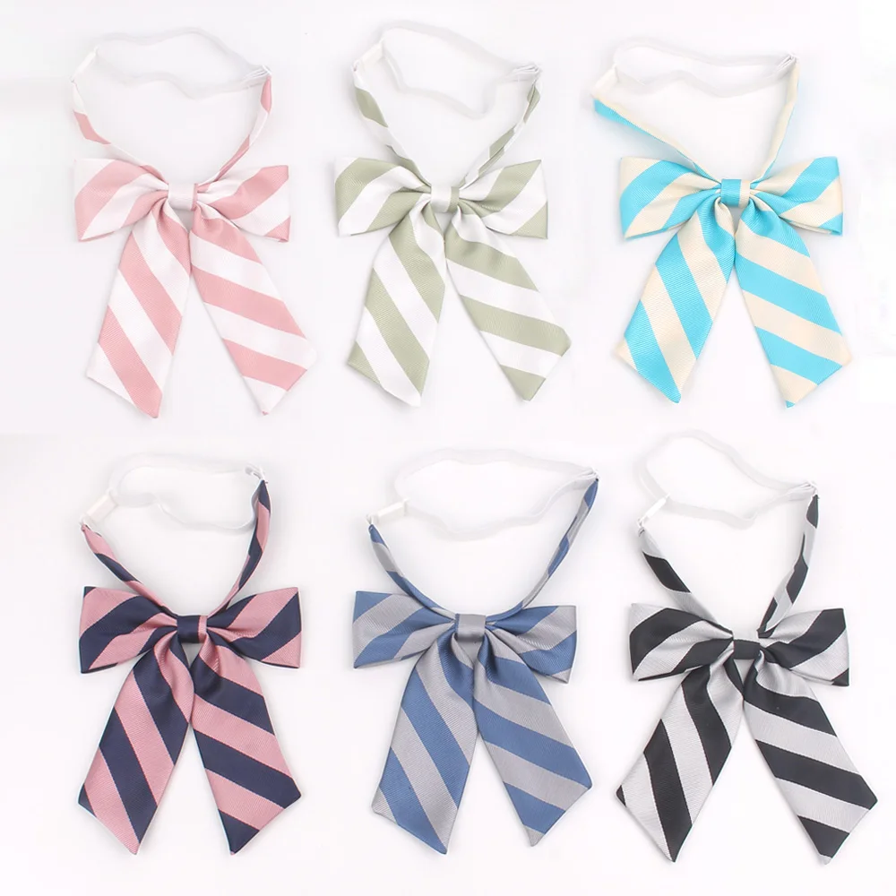 Feminine Large Bowtie Striped Bow tie For Women Uniform Collar Butterfly Ladies Bow knot Adult Bow Ties Cravats Girls Bowties