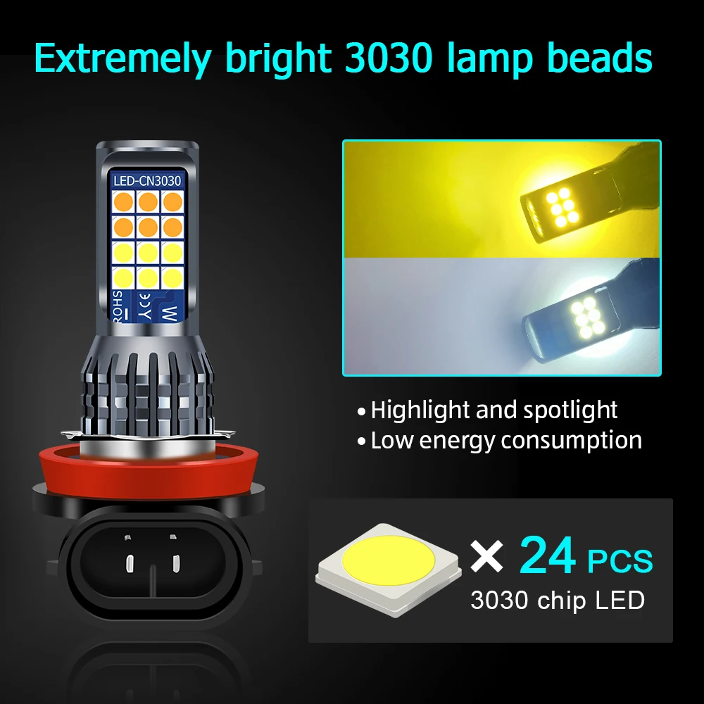 Luzes de Nevoeiro White Blue Integrado Carro Lâmpada H11 Levou 3030 24smd Fog Lamp Daytime Running Luz Virando Estacionamento 12v & Led 7 Farol nebl. carro