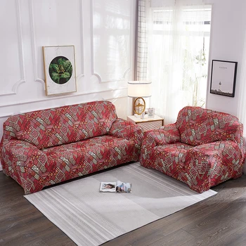 

2020 Red Mandala Stretch Slipcovers Sofa Cover For Living Room Bohemian Sectional Elastic Couch Cover Single/Two/Three/Four Seat