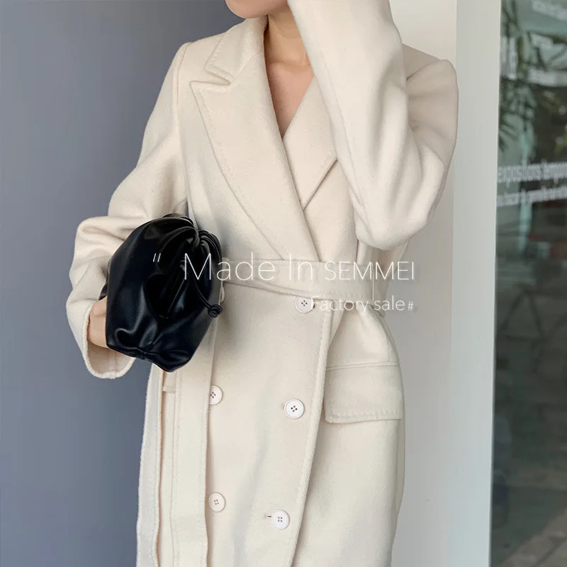 Wollen jas vrouwen vrouwelijke lange maxi wit winter dikke Wol Blends coat runway merk warm 100% wollen jas outfit 2019 hoge kwaliteit