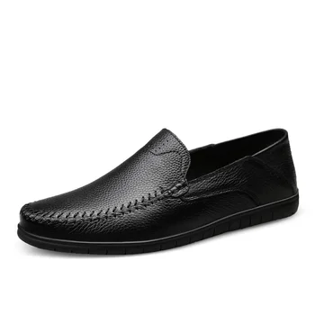 

High Quality Men Shoes Casual Leather Genuine Black Men Leather Shoes Loafers Men Moccasins Soft Bottom Waterproof Large Size 46