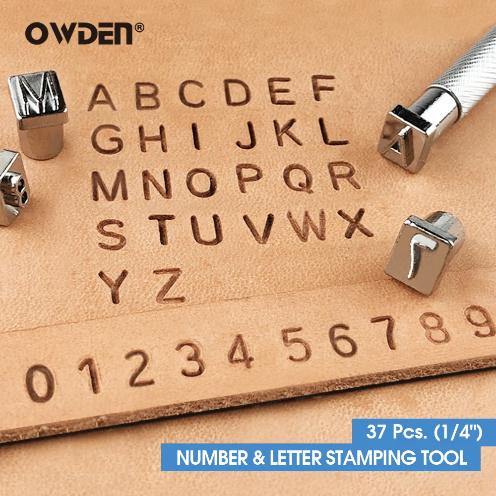 OWDEN 37Pcs 1/4" Number And Letter Leather Stamping Set 6.5mm Leathercraft Tool DIY Stamp Punch Set