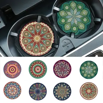 

Exotic Mandala Stylish Auto Cup Holder Pad Round Absorbent Ceramic Stone Bohemian Style Heat-resistant Cup Coasters Mat
