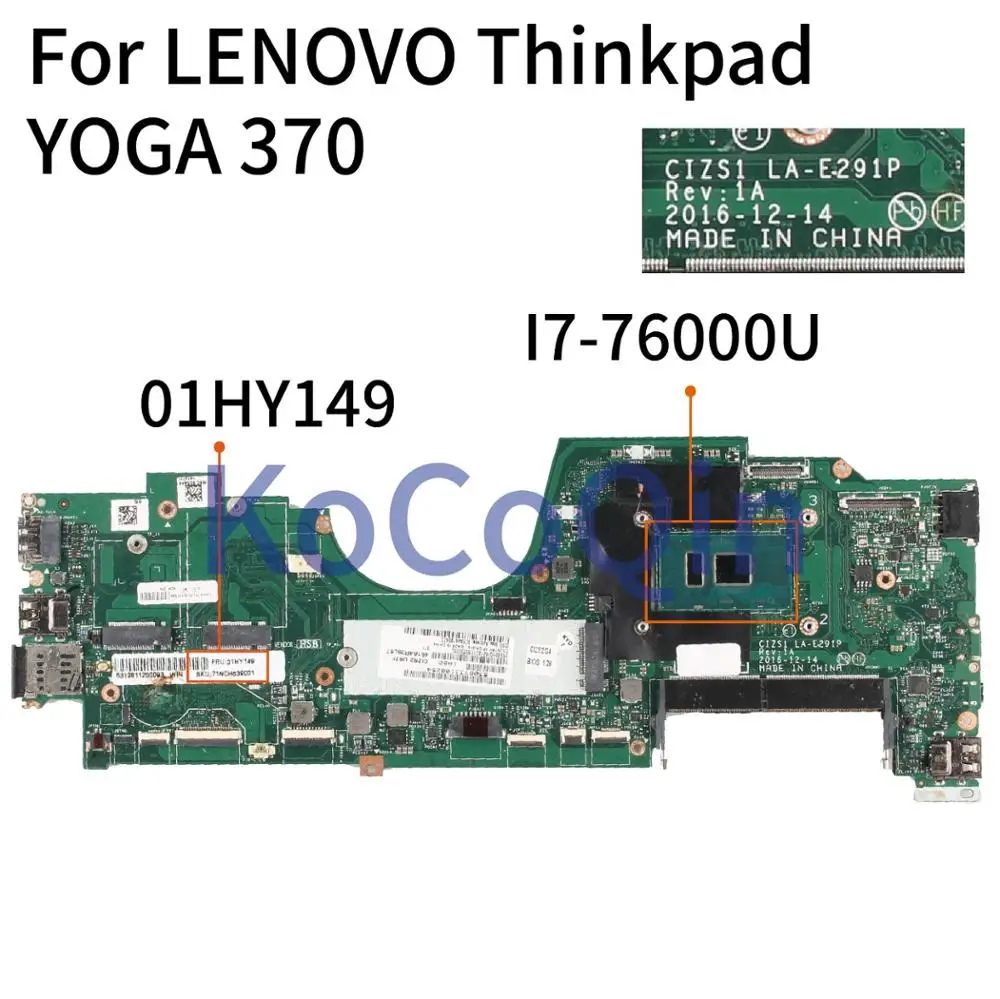 Finest  KoCoQin Laptop motherboard For LENOVO Thinkpad YOGA 370 Mainboard LA-E291P 01HY149 Core SR33Z I7-76