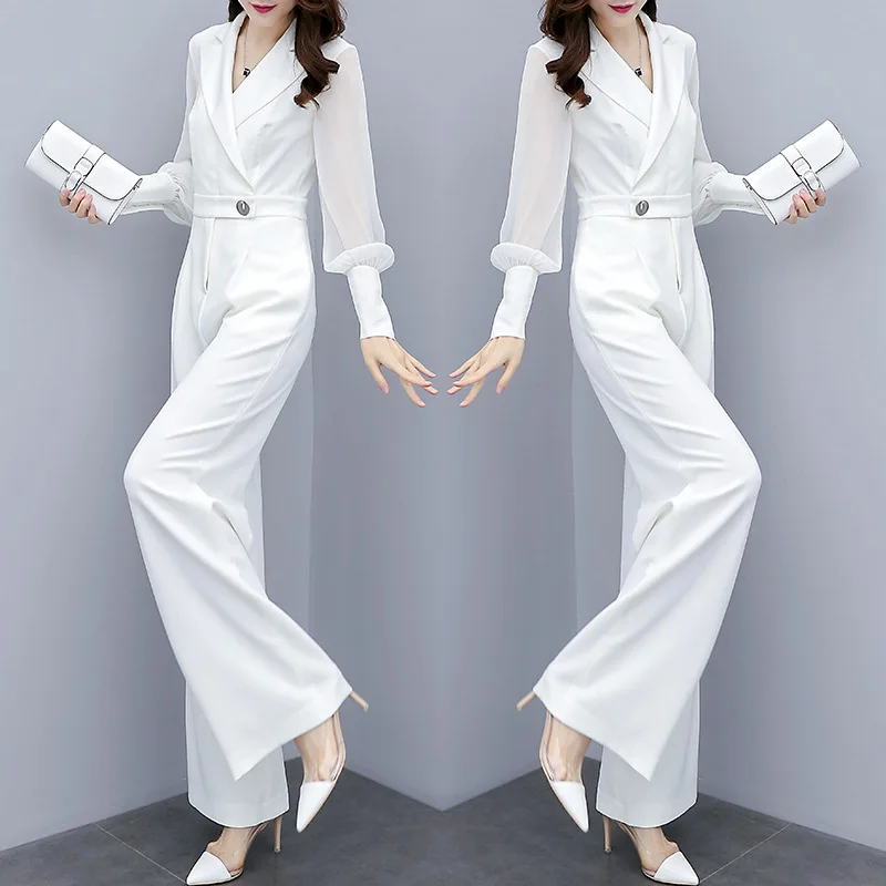 

White One-piece Set WOMEN'S Pants Summer 2019 New Style High-waisted Chiffon Short Sleeve Romper Casual Pendant Sense Wide-Leg T