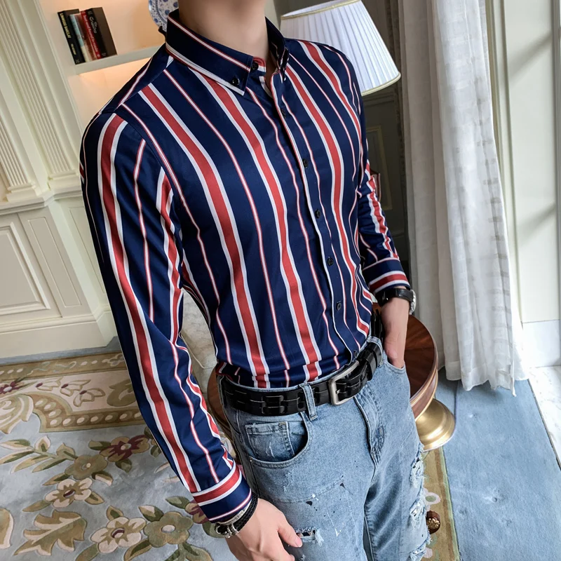 Рубашка в Вертикальную Полоску мужская рубашка с длинным рукавом Camisa Social Masculina