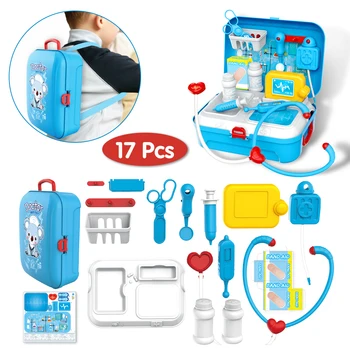 

17pc Kids Pretend Play Doctor Toy Set Portable Backpack Medical Kit Role Play Toy Children medical supplies sethescope for kids