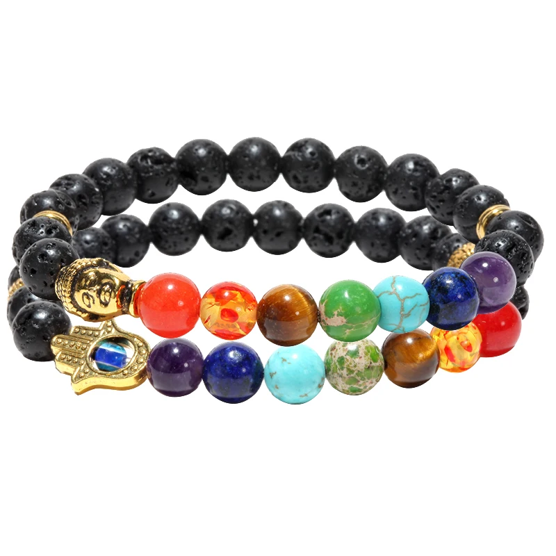 

Mcllroy Chakra Bracelet Men Black Lava Healing Balance Beads Buddha Prayer Hasma Natural Stone Yoga Bracelets For Women Jewelry