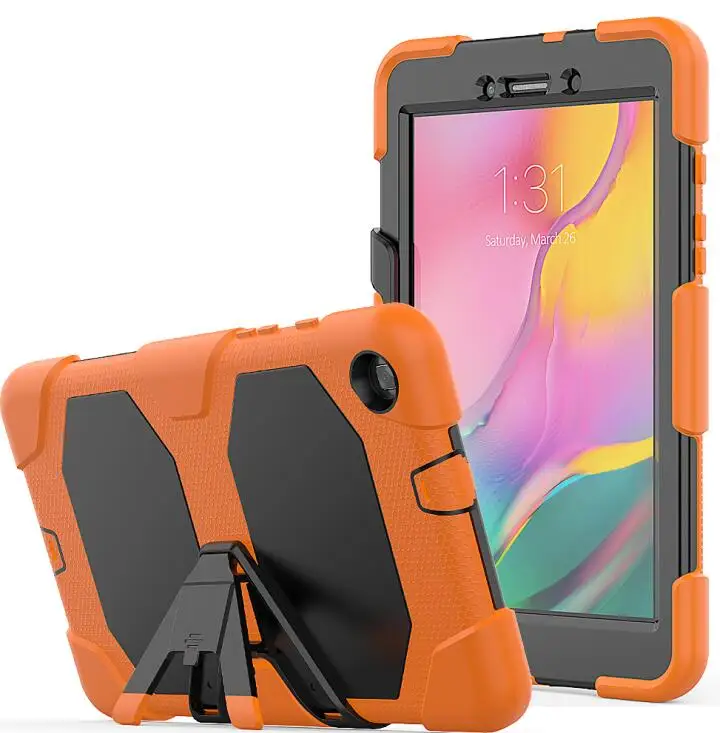 Ударопрочный чехол для Samsung Galaxy Tab A 8,0 SM-T290 SM-T295 планшет детский безопасный ПК силиконовый гибридный Чехол-подставка+ ручка - Цвет: Оранжевый