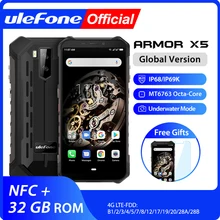 Ulefone armor x5 mt6763 octa núcleo ip68 impermeável áspero smartphone android 9.0 telefone celular 3gb 32gb nfc 4g lte telefone móvel
