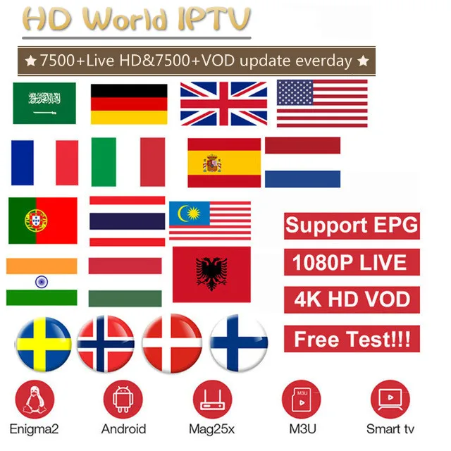 

7500+Live World pro HD IPTV Subscription Italy Spain Israel Arabic France for M3U Enigma2 IOS android TV Box