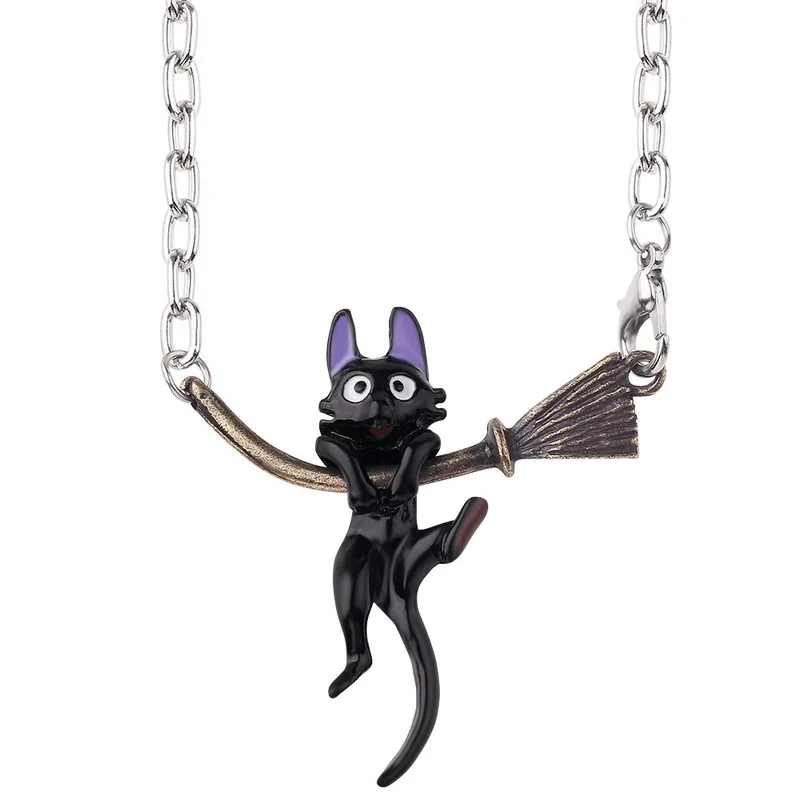 1 Pcs Hot Personality Anime Kiki's Delivery Service Cosplay Necklace Black Cat Broom Metal Pendant Necklaces Girls Gifts Toys | Игрушки и