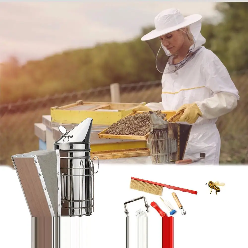 Инструмент пчеловода из нержавеющей стали набор из 8 дымарь для пчелиных ульев Щетка скребок Инструменты тепловое Защитное снаряжение apculture аксессуары