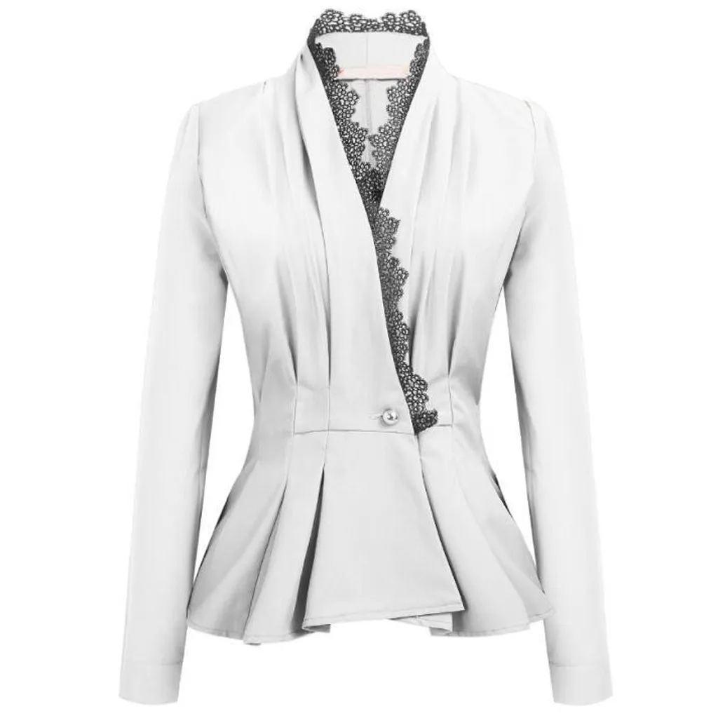 Elegant OL Style Blazer Woman Chic Office Lady Blazer Fashion Lace Patchwork Blazer Streetwear Female Blazer Slim Suit Coat