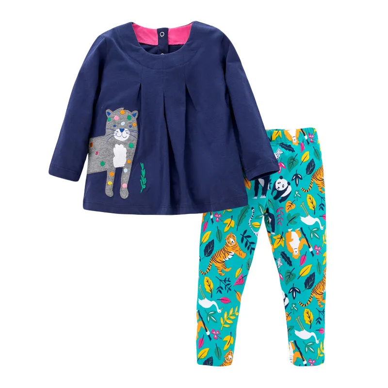 Jumping Meters Children Cotton Clothing Sets for Autumn Spring Animal Applique Kids Outfits Fashion Baby Costume 2 pcs | Мать и ребенок
