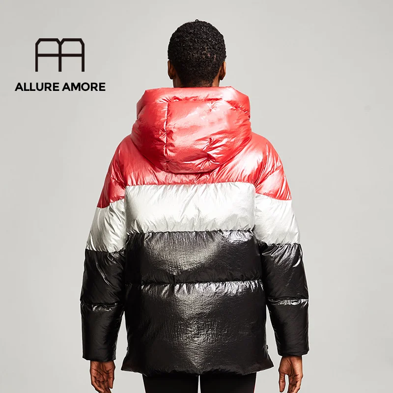Женский пуховик Allure Amore, 90% белый утиный пух, однотонный, с широкой талией, Повседневный, стильный, для женщин, зимняя одежда, куртки