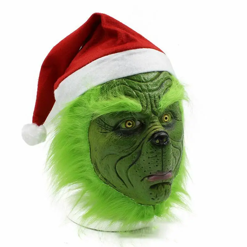 Рождественские забавные латексные маски Grinch на всю голову, карнавальный костюм на Хэллоуин, Вечерние Маски для взрослых, карнавальные маски для лица
