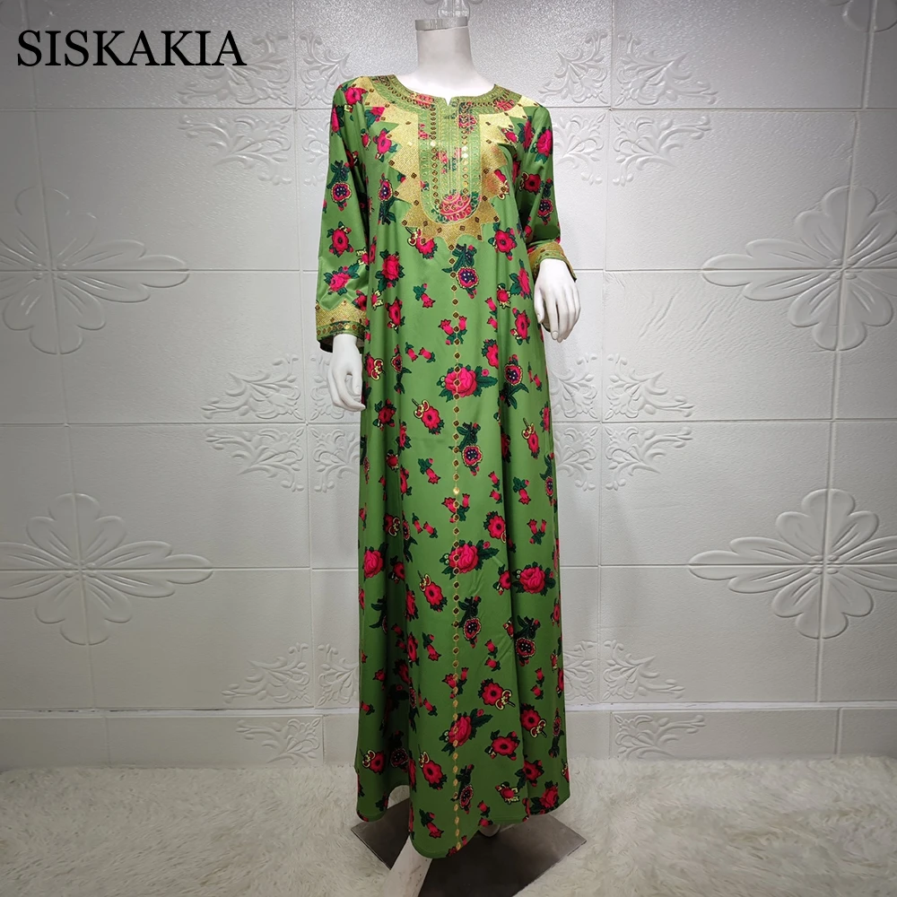 Siskakia Middle East Women Clothing Fashion Muslim Hijab Dress 2021 Ramadan Eid  Jalabiya Dubai Moroccan Kaftan Oman Arabic Robe long sleeve maxi dress Dresses