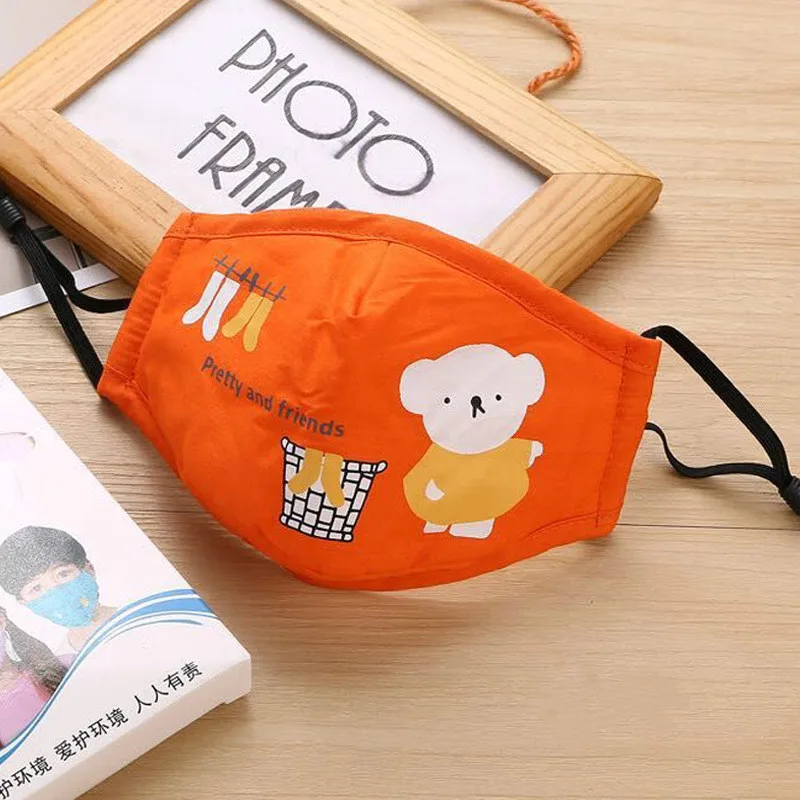Orange Мультяшная детская маска для рта, дышащая маска для детей, PM2.5, противопылевая, противотуманная, респиратор, Мультяшные, хлопковые, плотные, зимние, Теплые маски для лица - Цвет: Orange