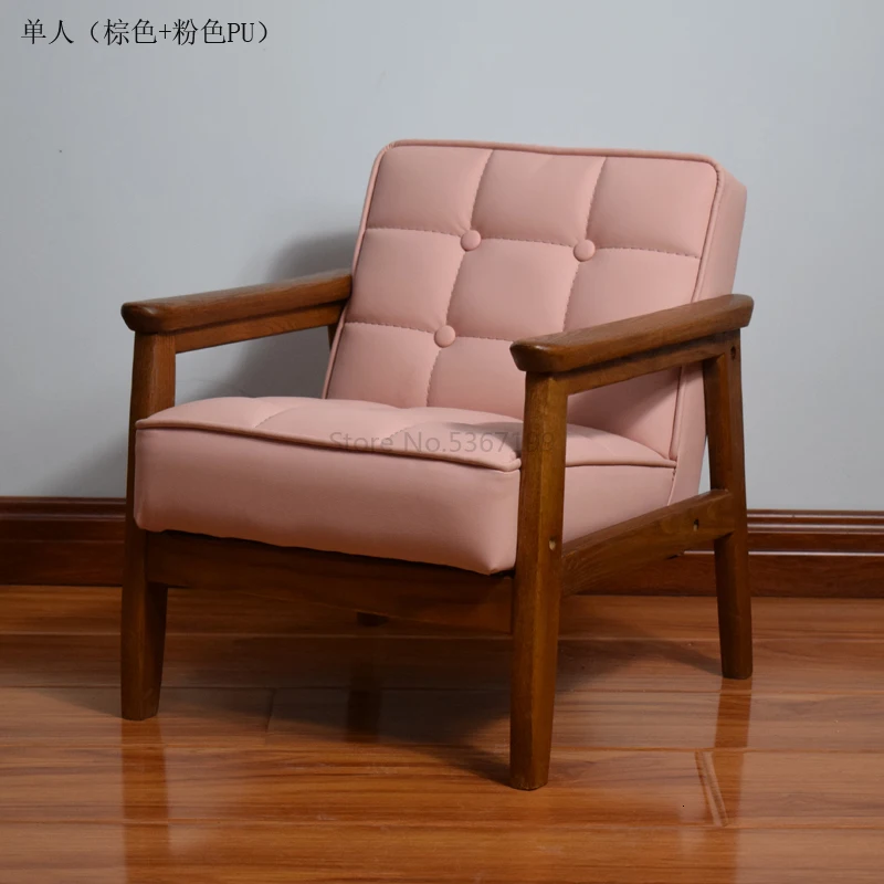 Японский твердый деревянный кожаный диван милый детский диван девочка принцесса детский сад Детское сиденье один двойной диван - Цвет: Белый