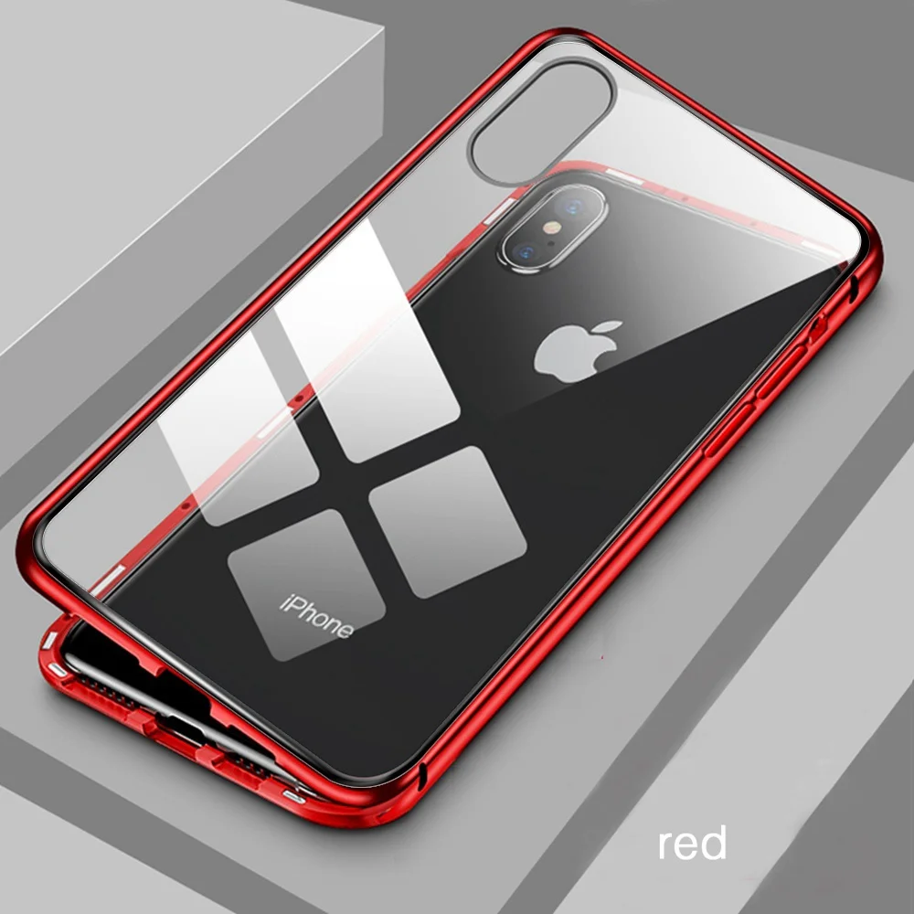 Eqvvol металлический магнитный адсорбционный чехол для iPhone XS MAX X XR 8 7 Plus 6 6s чехол двухсторонняя, для стекла магнит чехол Fun - Цвет: Red
