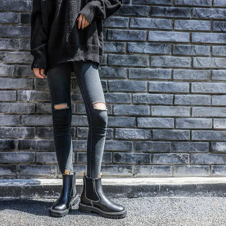 

Women Winter Boots European American-Style Napa Pattern Cow Split Leather Film Chelsea Boots Low Heel Ankle Boots Women Shoes