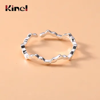 

Kinel New Fashion Popular Wave Simple 925 Sterling Silver Jewelry Korean Minimalism Opening Rings for Women
