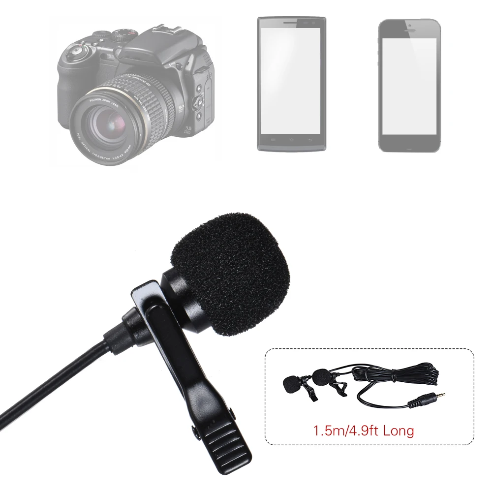 ARIMIC Mic Dual-Headed Lavalier Lapel Clip-on Condenser Microphone Cable for iPhone Smartphone for Canon Nikon DSLR Camera