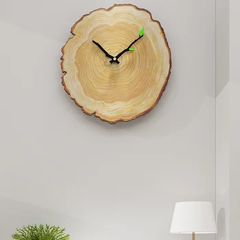 

Nordic Style Quartz Wall Clock Simple Wood Grain Annual Ring Mute Home Decoration 12 Inch