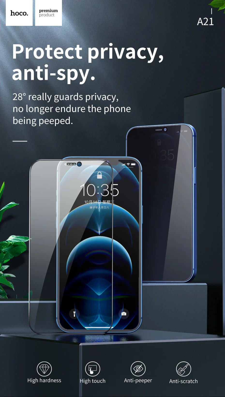 Hoco 9H Privacy Screen Protector For iPhone 12 11 Pro Max Anti-Spy Tempered Galss