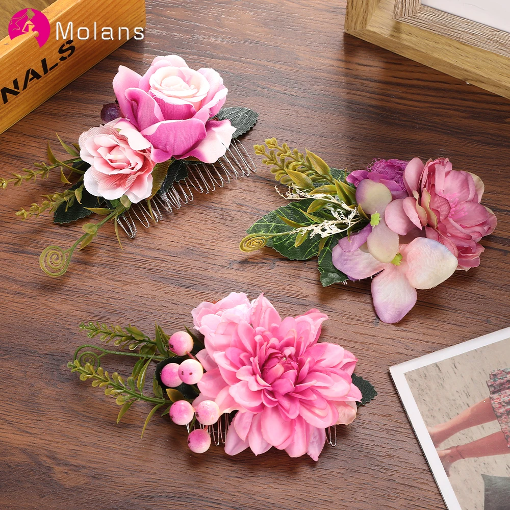 

Molans Boho Bridal Hair Combs Wedding Floral Hair Clips for Women Stimulation Flower Hairpins Bridesmaid Brides Hair Accessories