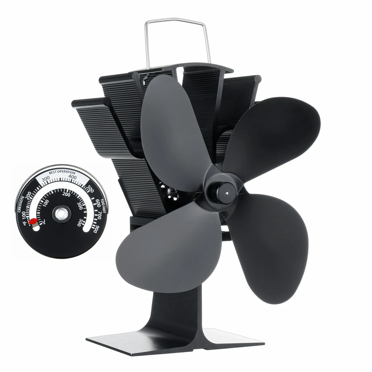 Preise 4 klingen Schwarz Herd Fan mit Temperatur Monitor Kamin Fan Holz Brenner Herd Thermische Wärme Power Herd Fan