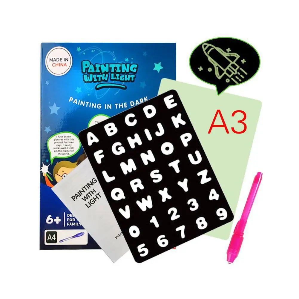1 шт., A3, A4, A5 светодиодный светящийся картон для рисования граффити, планшет для рисования, волшебное рисование, светильник-забавная флуоресцентная ручка, обучающая игрушка - Цвет: A3